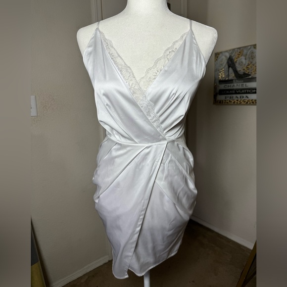 bebe Surplice Satin Mini Dress - Picture 3 of 5